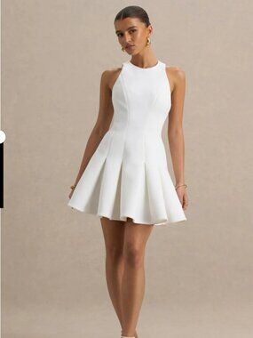 Club L London Leilani White Round-Neck Mini Skater Dress